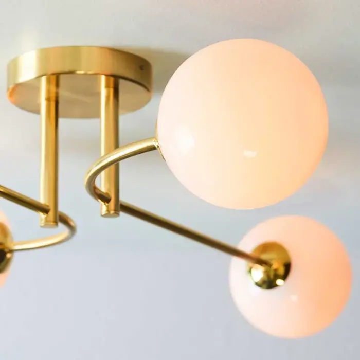 Endon 75959 Otto 4lt Semi Flush Ceiling Light in Brushed Brass Finish With Opal Glass Shades