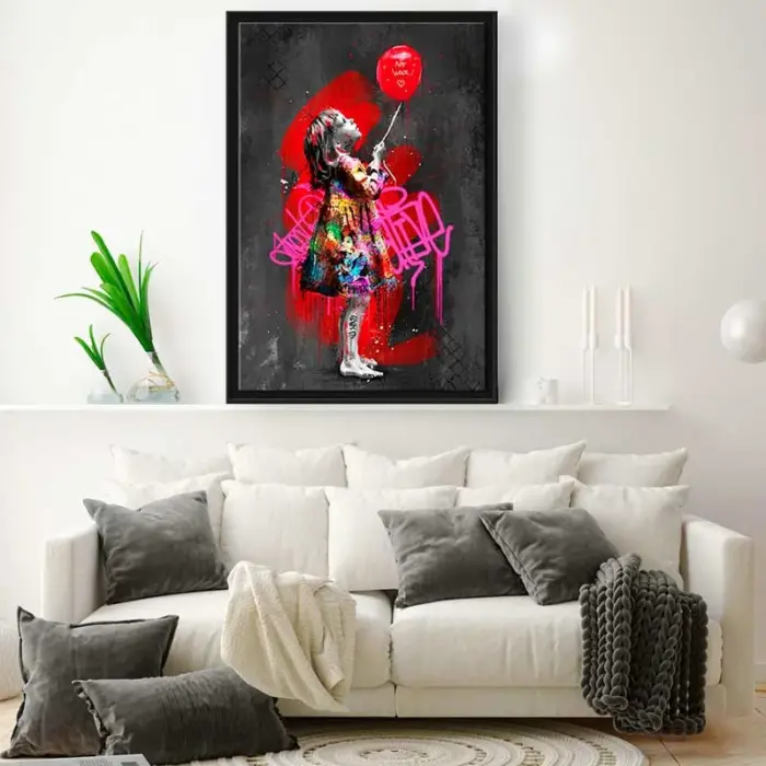 A beautiful wall art of a girl with the balloon