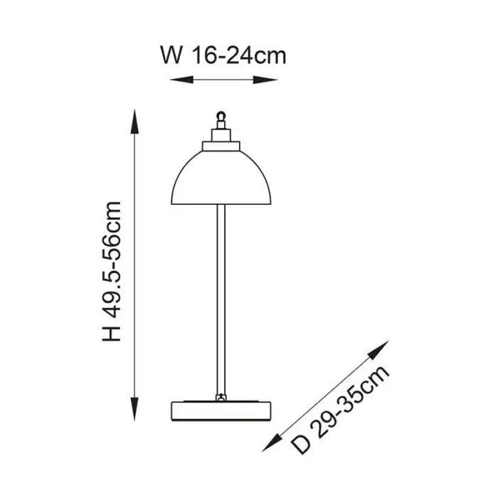 Measurements of bright nickel table lamp