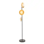 Gold & Black Dish Floor Lamp With Pebble Shaped Glass
