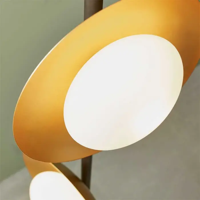 Gold & Black Dish Floor Lamp With Pebble Shaped Glass