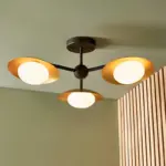 Gold & Black Dish Semi Flush Ceiling Pendant Light