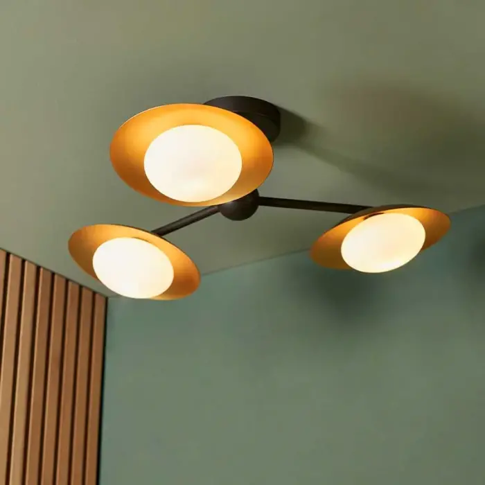 Gold & Black Dish Semi Flush Ceiling Pendant Light