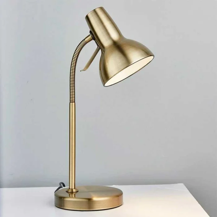 Antique Brass Task Table Lamp With USB Port