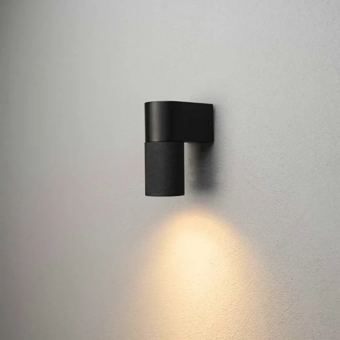 Black down outdoor wall light for patio, entrance and garden areas