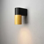 Black and gold down outdoor wall light for patio, entrance and garden areas