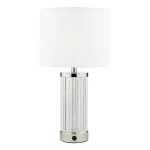 Polished Nickel Rechargeable Table Lamp With White Shade