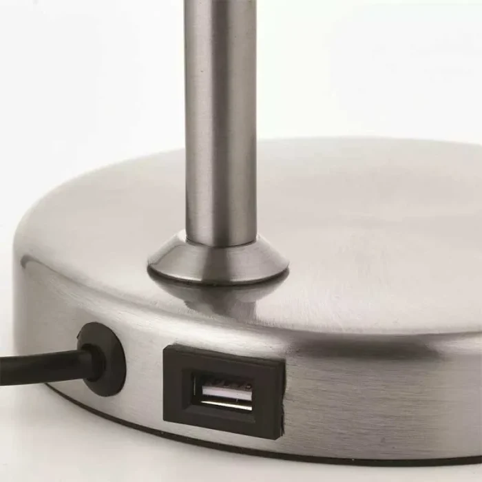Satin Nickel Task Table Lamp With USB Port