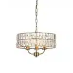 3 light pendant light in antique brass finish with clear glass