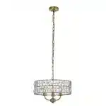 3 light pendant light in antique brass finish with clear glass