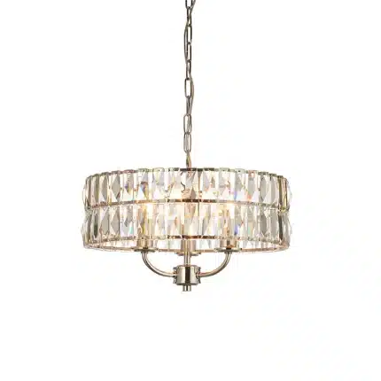 3 light pendant light in bright nickel finish with clear glass