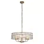 5 light pendant light in antique brass finish with clear glass