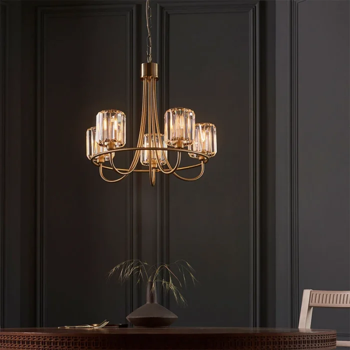 5 light pendant light in antique brass plated finish