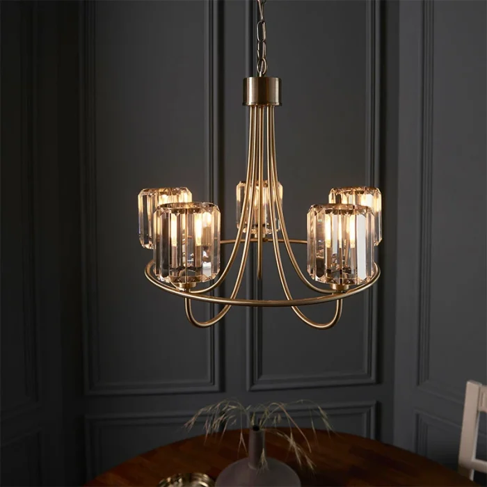 5 light pendant light in antique brass plated finish