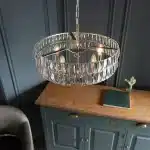 5 light pendant light in bright nickel finish with clear glass