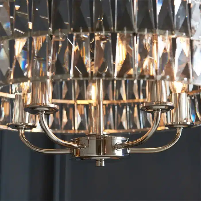 5 light pendant light in bright nickel finish with clear glass