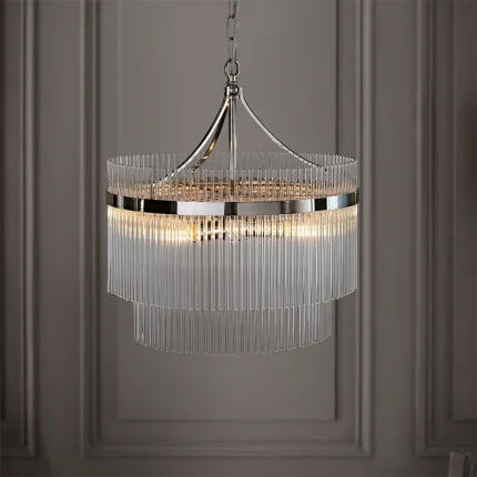 5 light pendant light in polished nickel finish with clear glass