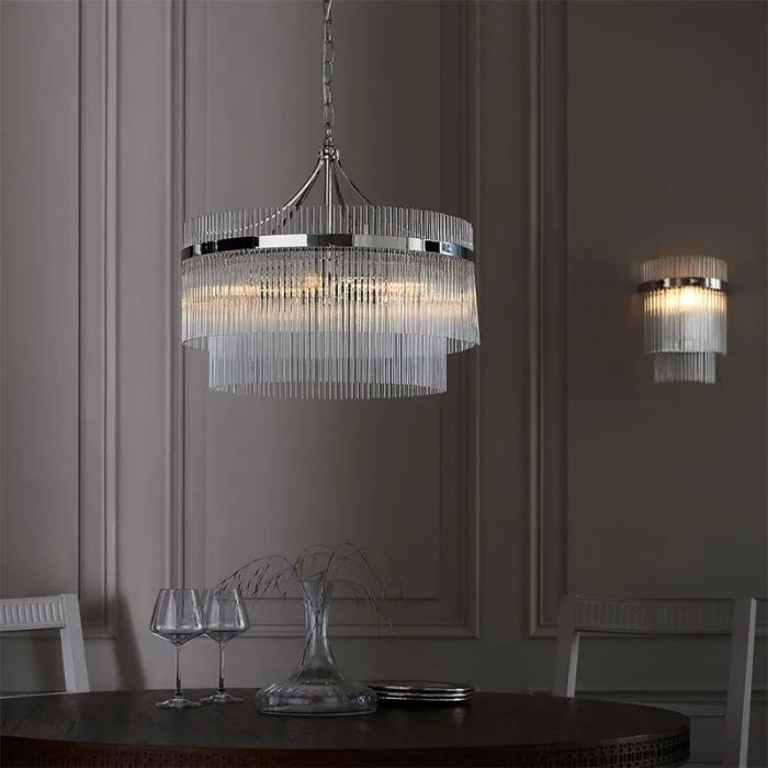 5 light pendant light in polished nickel finish with clear glass