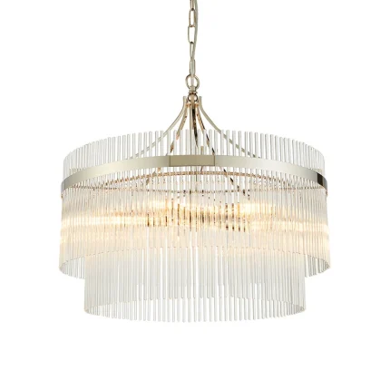 5 light pendant light in polished nickel finish with clear glass