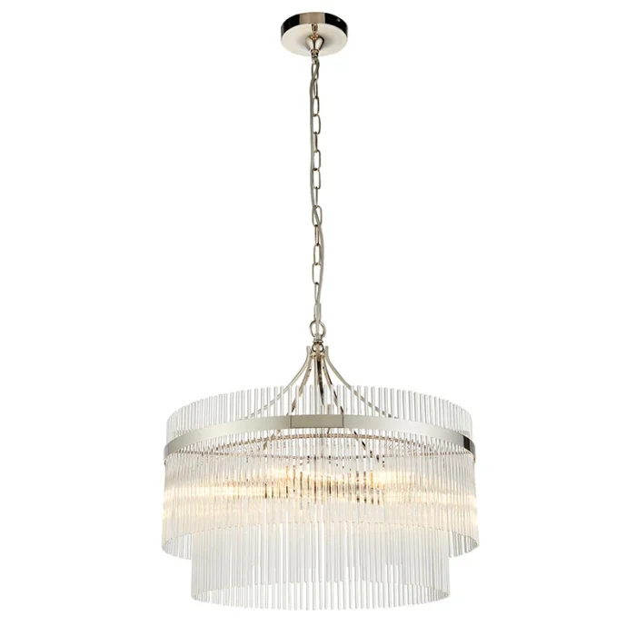 5 light pendant light in polished nickel finish with clear glass