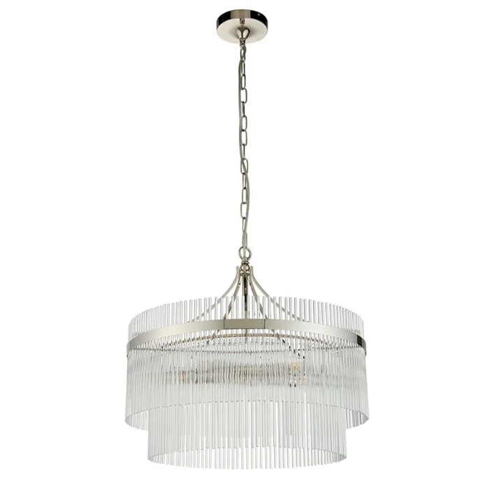 5 light pendant light in polished nickel finish with clear glass