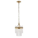 Pendant light in antique brass finish with clear glass rods