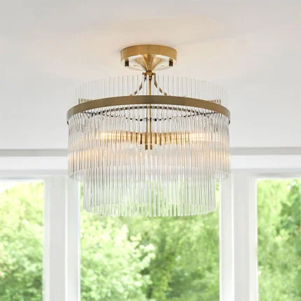 Semi flush design pendant ceiling light in antique brass finish with clear glass