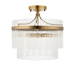 Semi flush design pendant ceiling light in antique brass finish with clear glass