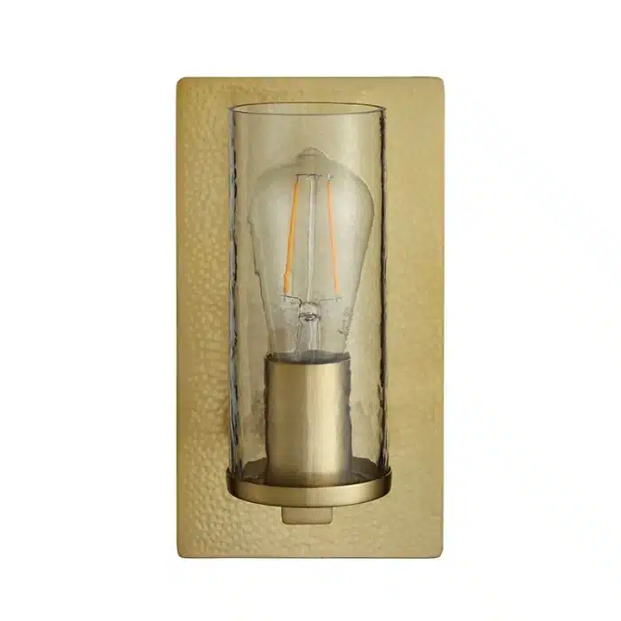 Brass hammered wall light clear glass shade