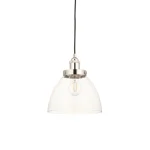 Single pendant light in bright nickel finish with clear glass shade