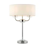 Table lamp in bright nickel finish with white silk shade