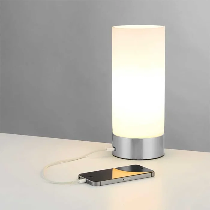 Dual purpose table lamp in brushed nickel finish