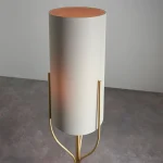 Floor lamp in satin brass finish with natural fabric shade