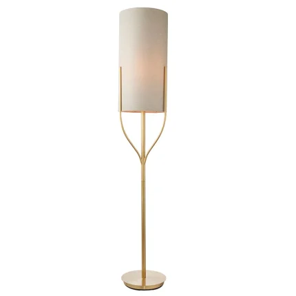 Floor lamp in satin brass finish with natural fabric shade