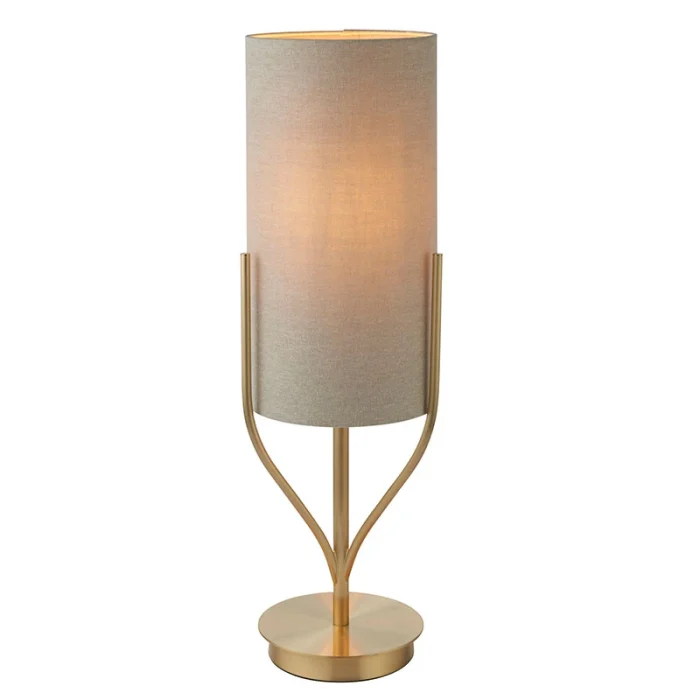 Table lamp in satin brass finish with natural linen fabric shade